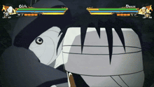 a screenshot of a video game shows obito and danzo fighting each other