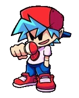 a cartoon boy wearing a red hat and boxing gloves is pointing at the camera .