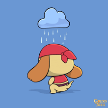 a cartoon of a dog with a cloud in the background and the words golden tides below it