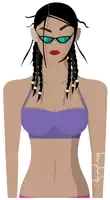 a drawing of a woman wearing sunglasses and a purple bikini top with the signature stefan schulze