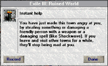 a screenshot of exile iii ruined world instant help screen