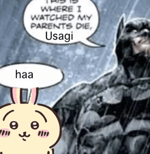 a cartoon of batman with a speech bubble that says usagi haa