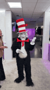 a cat in the hat costume with a red and white hat