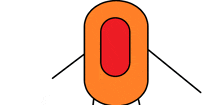 a cartoon drawing of an orange object with a red circle in the middle