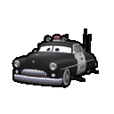 a black and white cartoon police car with a light on top of it .