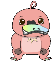 a cartoon drawing of a pink platypus with a necklace around his neck