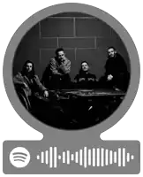 a black and white photo of a group of men with a spotify logo above them