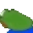 a pixel art of a green frog with a blue tail .