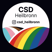 a logo for csd heilbronn with a rainbow in the background