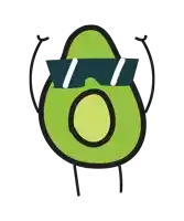 a cartoon avocado wearing sunglasses and arms