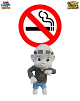 a cartoon character with a no smoking sign in front of him