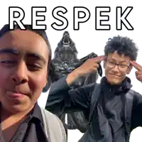 a boy making a funny face in front of a wolf and the word respek on the bottom