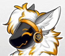 a cartoon drawing of a furry animal wearing headphones and a mask .