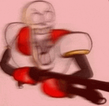 papyrus from undertale is holding a gun in his hand and looking at the camera .