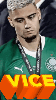 a man wearing a green jersey with the word vice on the bottom