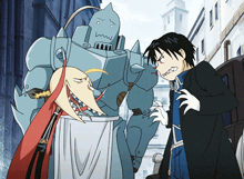 a man and a robot are standing next to each other in a cartoon