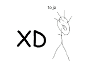 a drawing of a stick figure next to a xd sign