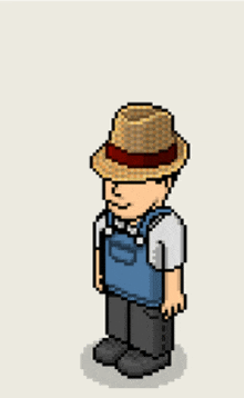 pixel art of a man wearing overalls and a straw hat