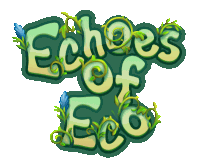 a logo for echoes of eco with green leaves and flowers