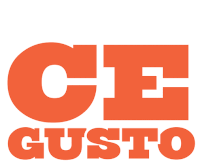 a logo that says ' ce gusto ' on a white background