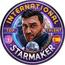 a logo for international starmaker with a man 's face on it