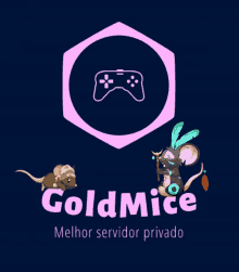 a logo for goldmice with two mice and a controller