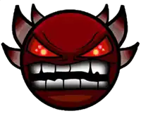 a cartoon drawing of a devil with horns and glowing red eyes