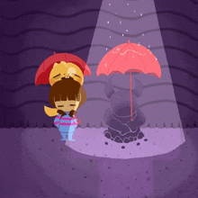 a cartoon drawing of a girl holding an umbrella