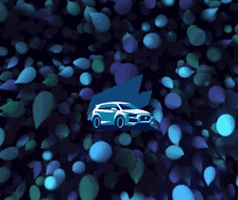 a car is surrounded by blue and green circles