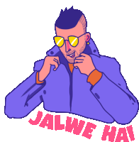 a cartoon of a man wearing sunglasses and a jacket with the words jalwe hai on the bottom