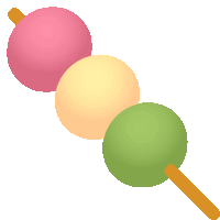 three different colored balls on a stick with a yellow stick