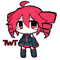 a cartoon drawing of a girl with red hair and the word twt below her