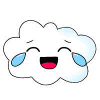 a cartoon cloud with tears coming out of it 's eyes and a smile on its face .