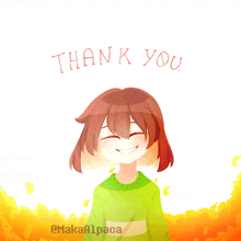 a drawing of a girl with the words thank you written on it