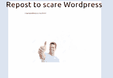 a picture of a man giving a thumbs up with the words repost to scare wordpress below it