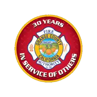 an orange county fire authority logo that is 30 years in service of others