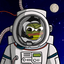 a cartoon of a frog in a space suit with the word hoppy on the screen