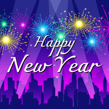 a new year greeting card with fireworks and the words happy new year