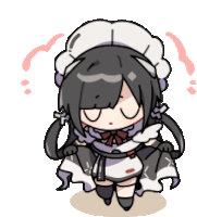 a cartoon drawing of a girl in a maid outfit with her eyes closed .