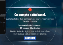 a screen that says ce compte a ete banni with a red exclamation point