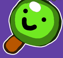 a cartoon drawing of a green object with a smile on its face