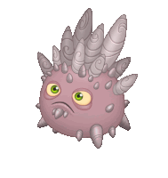 a cartoon drawing of a purple monster with spikes and green eyes