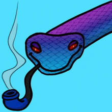 a cartoon snake is smoking a pipe with smoke coming out of it .