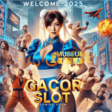 a poster for gacor slot shows chun li