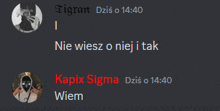 a screenshot of a discord conversation between tigran and kapix sigma