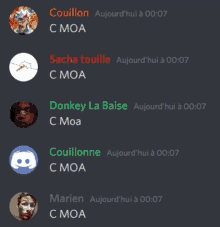 a screenshot of a discord conversation between donkey la baise and couilonne