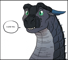 a cartoon dragon says i love you in a speech bubble