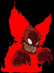 a cartoon drawing of a red monster with sharp teeth and a red background .