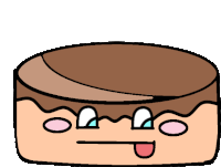 a cartoon drawing of a chocolate cake with a face