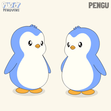 a couple of penguins standing next to each other with the name pengu on the bottom right